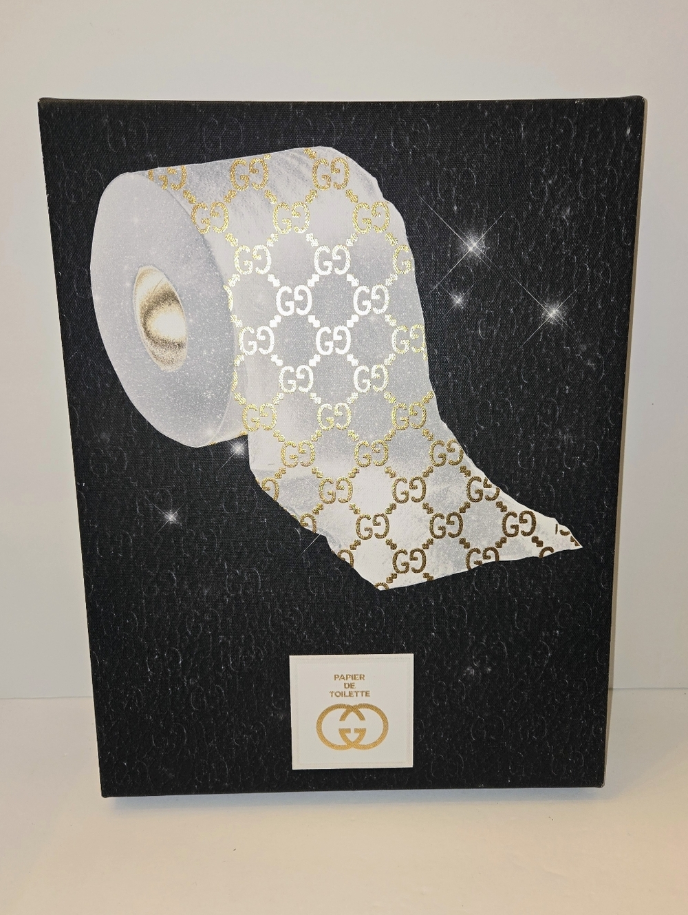Black Art Print with White and Gold Monogram Toilet Paper